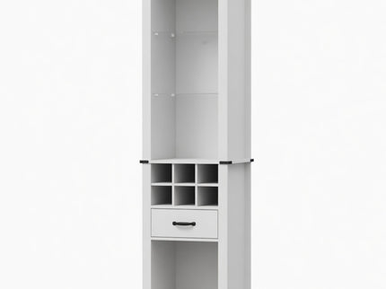 Pantry Cabinet With LED Lights, Wine Rack, Tempered Glass Shelves, And Barn Door Design - White