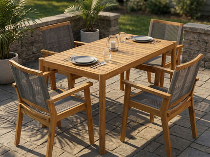 5 Piece Outdoor Dining Set With Table And Arm Chairs - Dark Gray / Light Teak / Teak