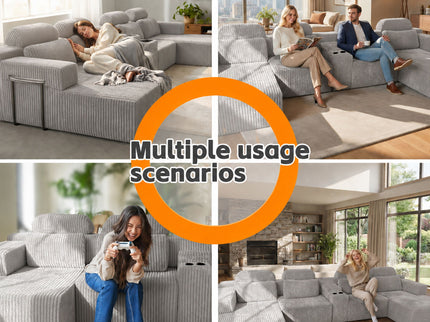 U-Shaped Sectional Sofa With Chaise Lounge And Cup Holders