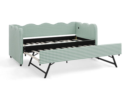 Gingham Daybed With USB Charging Port, Wave Shaped Design