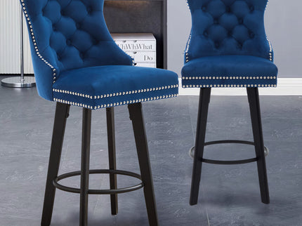 Swivel Bar Stools With Button Tufted Design And Rivet Trim