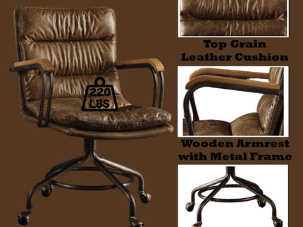 Harith - Vintage Top Grain Leather Office Chair - Brown