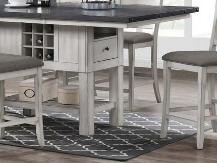 7 Piece Counter Height Dining Set With Storage Base And Ladder Back Chairs - Antique White / Gray