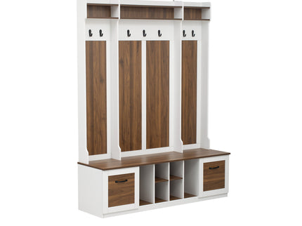 5 In 1 Entryway Bench With Coat Rack, 7 Sturdy Hooks, 2 Spacious Drawers And Adjustable Shelves