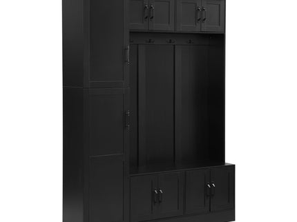 Tall Hall Tree With Shoe Storage, 4 In 1 Entryway Bench With 6 Cabinets, 4 Coat Hooks & Adjustable Shelf For Hallway - Black