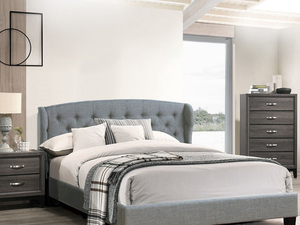 Queen Size Bed With Adjustable Button Tufted Headboard - Gray