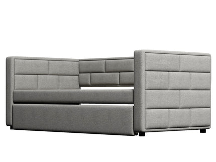 Upholstered Twin Size Daybed With Trundle, Padded Back And Sides - Gray