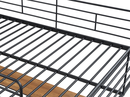 Full Size Loft Bed With 3 Layers Of Shelves And L-Shaped Desk - Black