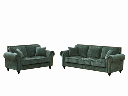 Modern 3 And 2 Seater Sofa With Rolled Arms, Tufted Upholstered Couch