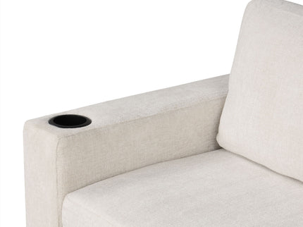 Modern 2 Seater Loveseat Sofa With Pull-Out Bed, Fabric, Built-In USB Ports & Cup Holders