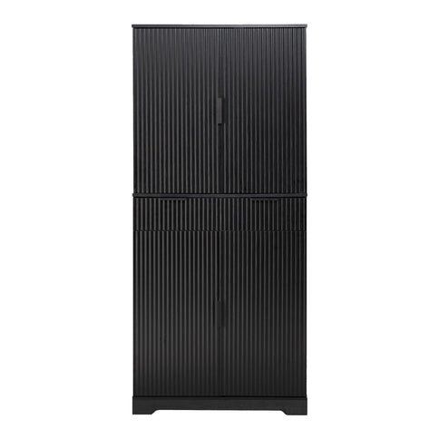 Fluted Kitchen Pantry Cabinet With 3 Keyboard Drawers & 6 Adjustable Door Shelves