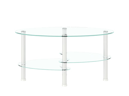 Transparent Oval Glass Coffee Table, Modern Table In Living Room Oak Wood Leg Tea Table 3-Layer Glass Table
