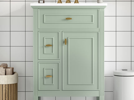 Bathroom Vanity With Sink, Flip Drawer, 2 Drawers, Adjustable Shelf
