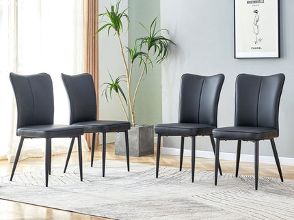 Modern Chair Set 4 Pieces With Vertical Backrest Design For Kitchen And Living Rooms - Black