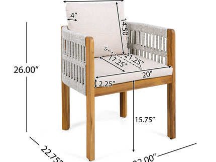 7 Piece Outdoor Dining Set With Table And Chairs - Beige / Teak / White