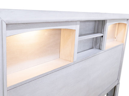 Bed With Built In LED Lights And Open Shelves