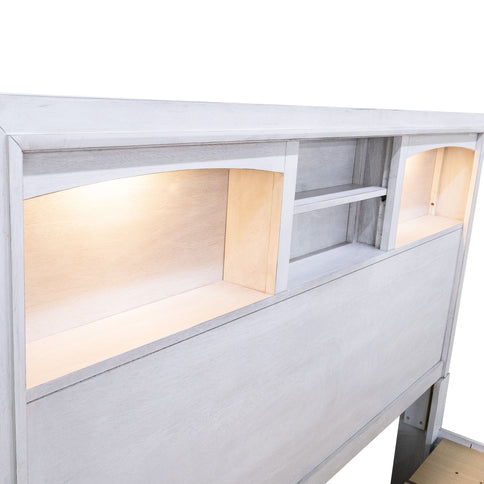 Bed With Built In LED Lights And Open Shelves