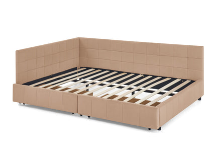 Mid-Century Storage Upholstered Tufted Bed Frame With Backrest And Armrests