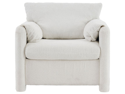Fixed Modern Accent Chair Single Seater Plush Chenille Lounge Chair With High Resilience Cushion - Ivory White