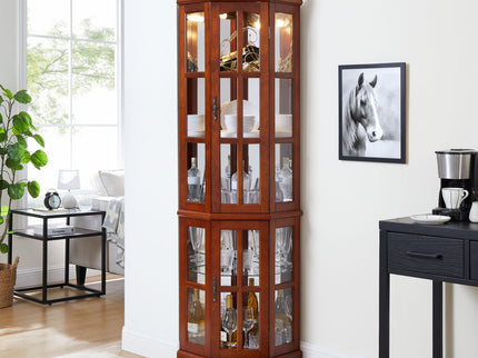 Corner Curio Cabinet With 5 Shelves And Lighting System (E26 Light Bulb Not Included)