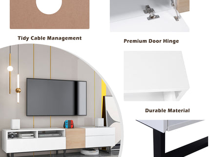 TV Stand For 80'' TV With Double Storage Space, Media Console Table With Drop Down Door