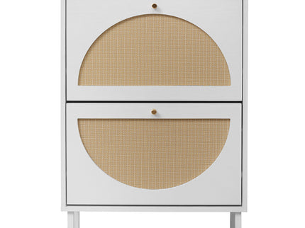 2 Door Shoe Rack, Rattan, Double Layer, Suitable For Living Room, Hallway - White
