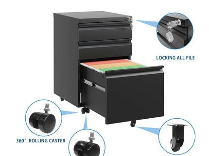 Metal Drawer Mobile File Cabinet With Lock For Home Office Organizer