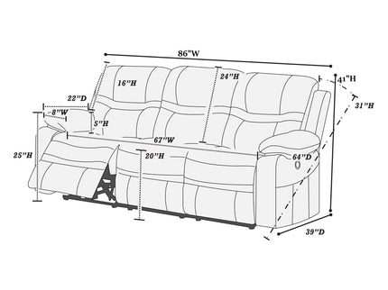 Modern Contemporary Power Reclining Sofa With USB Port