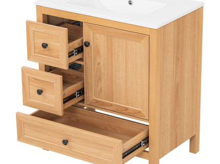 Modern Bathroom Vanity With Sink, Soft Close Drawers & Door, Storage Rack