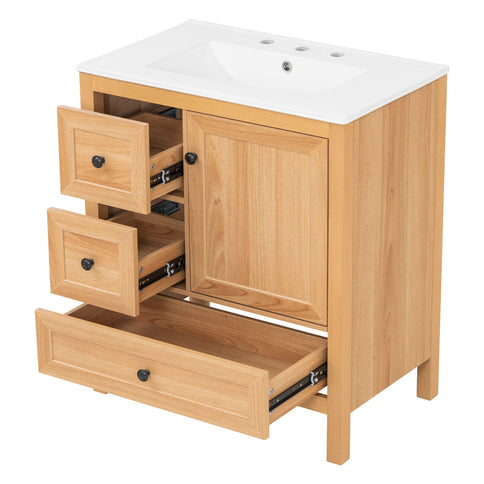 Modern Bathroom Vanity With Sink, Soft Close Drawers & Door, Storage Rack
