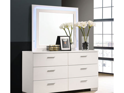 Dulcey - 6 Drawer Dresser With LED Mirror - Gloss White