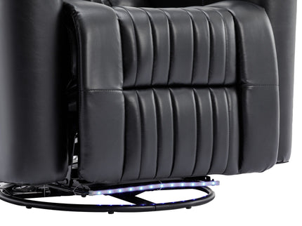 270° Power Swivel Recliner Home Theater Chair With Hidden Arm Storage, LED Light, Cup Holder, And Tray Table
