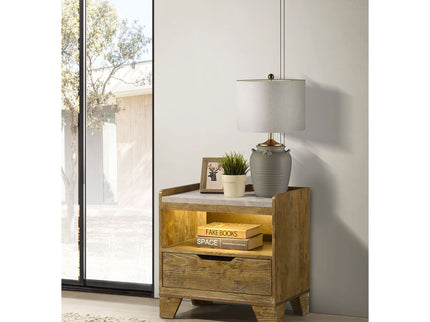 Packard - 1 Drawer Nightstand With LED Lighting And USB Charging - Oak