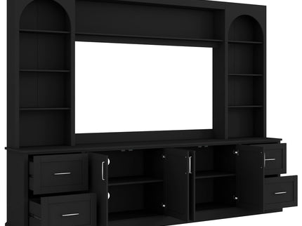 Arched Entertainment Center Wall Unit With Drawers, TV Stand
