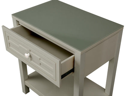 Dylan - Wooden End Side Table Nightstand With Glass Top And Drawer