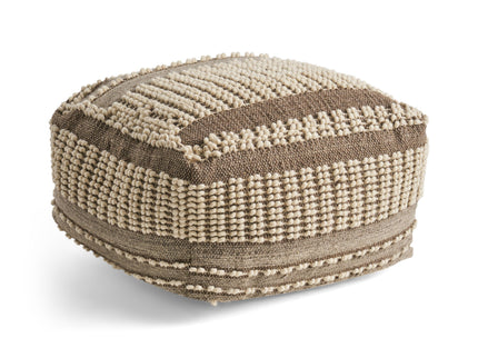 Rustic Wool And Cotton Large Pouf, Handcrafted Tufted Design - Brown / Beige