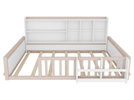 Platform Bed Frame With Guardrail, Storage Shelves & Bookshelf