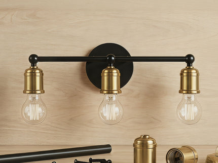 3 Light Wall Sconce, Vanity Light, No Bulbs Included - Black / Gold