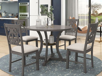 5 Piece Round Dining Table And Chair Set With Unique Legs And Hollow Chair Back