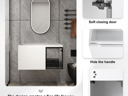 36" (35 1 / 4") Wall Mounted Bathroom Vanity, Cabinet With Half Door (Excluding Sink) - Glossy White