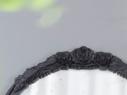 Hand Carved Rose Antique Mirror Frame, Wood Arch Mirror Wall Decor For Living Room