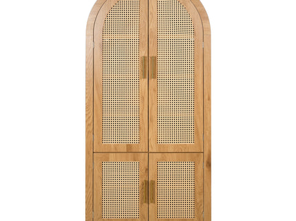 Tall Arched Cabinet With Rattan Doors & Adjustable Shelves