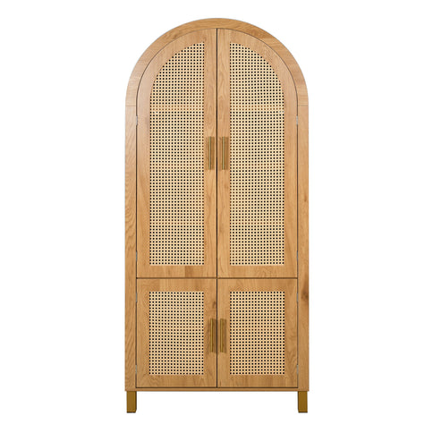 Tall Arched Cabinet With Rattan Doors & Adjustable Shelves