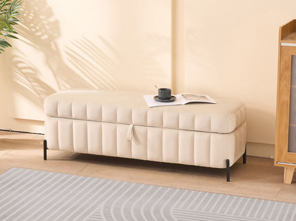 Wide Upholstered Storage Soft Bench Ottoman With Metal Legs