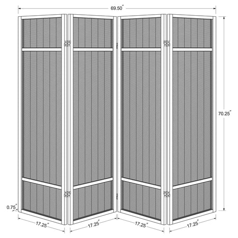 Sensei - 4 Panel Bamboo Room Divider Folding Screen - Natural