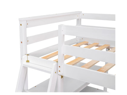 Modern Loft Bed With Built In Desk, Shelves, And 2 Drawers