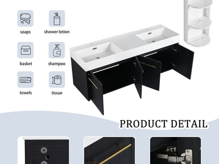 Modern Wall Mounted Bathroom Vanity With Resin Sink And Storage Rack