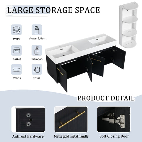 Modern Wall Mounted Bathroom Vanity With Resin Sink And Storage Rack