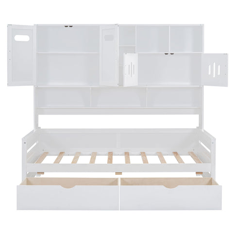 Daybed With All-In-One Cabinet And Shelf
