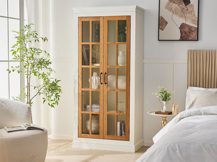 Rustic Style Display Cabinet With Glass Doors For Collectibles